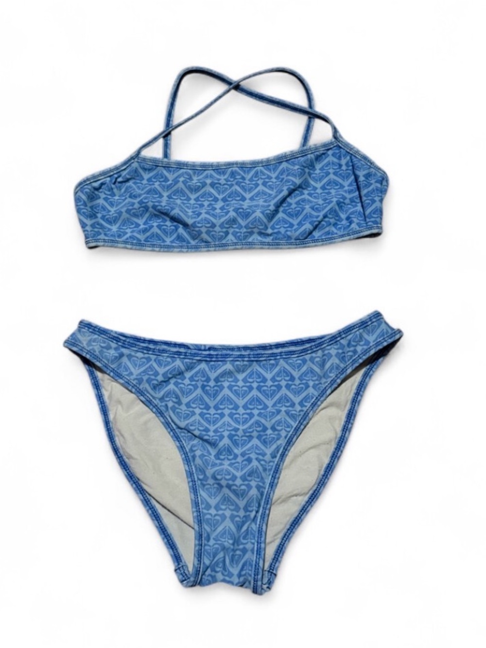 Vintage Roxy Quiksilver Blue Monogram Logo Bikini Set